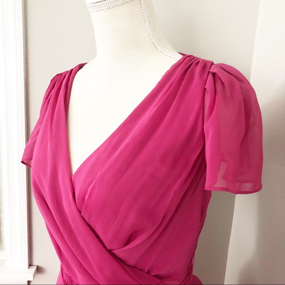 DKNY NEW Pink Chiffon Wrap Midi Dress Size 4 - Picture 3 of 9
